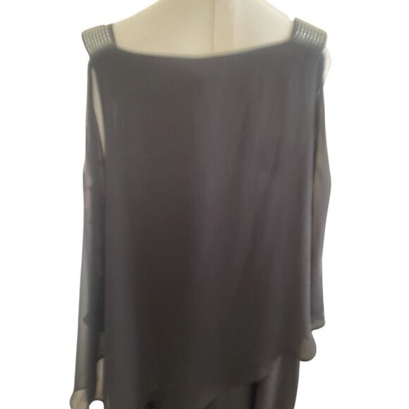 Roz & Ali Plus Size Black Chiffon Rhinestone Strap Ladder Sleeve Party Dress Siz - Picture 6 of 7